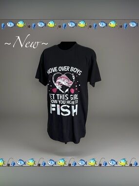 Fish-Themed Humor / T-Shirt with Pink Accents Size Ladies MEDIUM